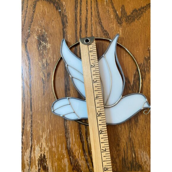 Stained Glass Dove Sun Catcher With Brass Circle Frame Handmade Bird Decor I nch - Picture 3 of 4
